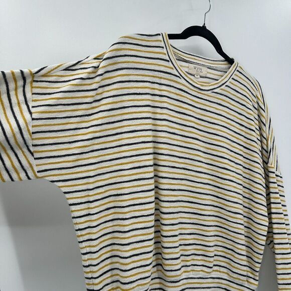 WVN Cream Yellow Striped Organic Cotton Terry Cloth Dolman Sleeve Top Medium - Picture 4 of 6